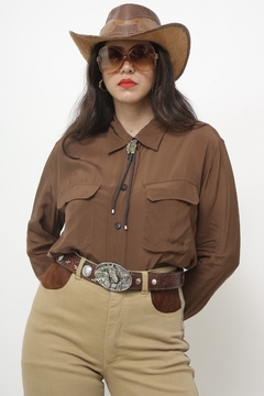 Camisa marrom clássica western - loja online