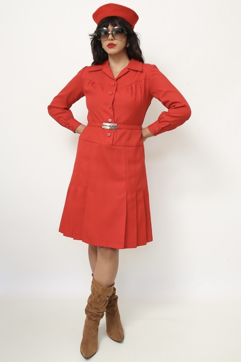 Vestido vermelho ombreira mng longa