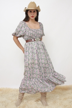 Vestido flora midi manga bufante forrado