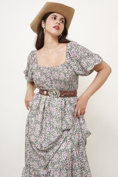 Vestido flora midi manga bufante forrado - loja online