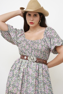 Vestido flora midi manga bufante forrado - Capichó Brechó