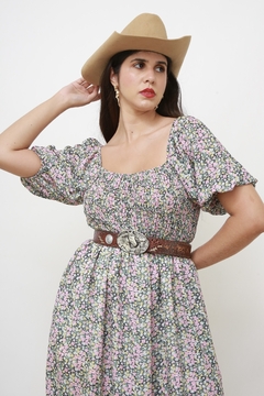Imagem do Vestido flora midi manga bufante forrado