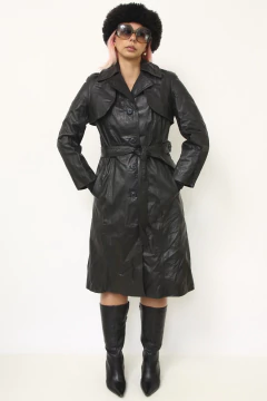 Sobretudo couro clássico vintage preto