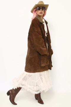 Jaqueta couro camurça marrom forro cavalo