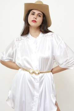 maxi camisa sleep acetinada renda - Capichó Brechó