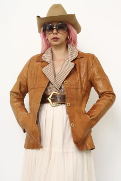 Blazer couro caramelo 70´s Hollywood - Capichó Brechó