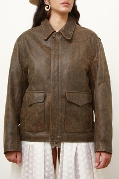 Jaqueta couro marrom estonada WESTED LEATHER E CO