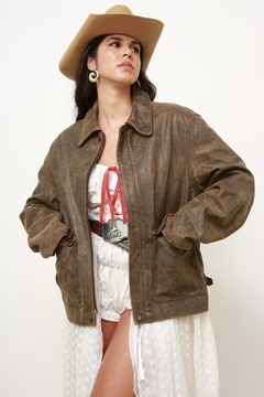 Jaqueta couro marrom estonada WESTED LEATHER E CO