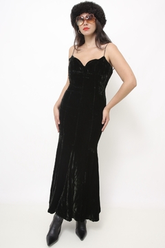 Vestido veludo verde musgo forrado - Capichó Brechó