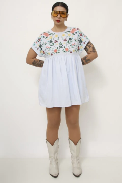 Vestido macaquinho jeans bordado zara - comprar online