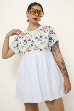 Vestido macaquinho jeans bordado zara - comprar online