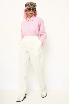 Calça branca pregas cintura alta - comprar online