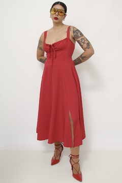 Vestido vermelho midi busto franzido - Capichó Brechó