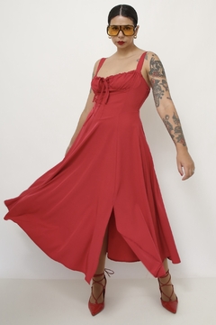 Vestido vermelho midi busto franzido - comprar online