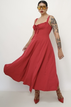 Vestido vermelho midi busto franzido - comprar online