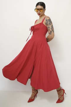 Vestido vermelho midi busto franzido - comprar online