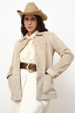 Camisa couro camurça bege western - loja online