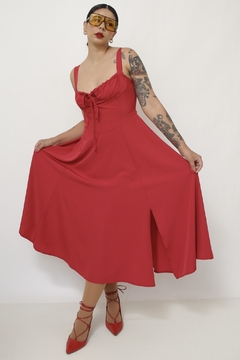 Vestido vermelho midi busto franzido - loja online