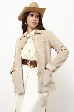 Camisa couro camurça bege western - loja online