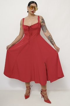 Vestido vermelho midi busto franzido - Capichó Brechó