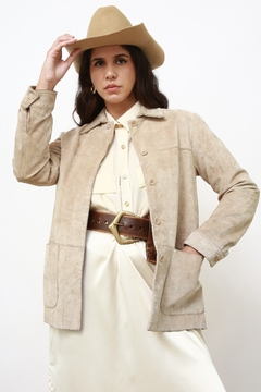 Camisa couro camurça bege western