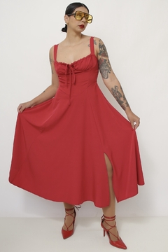 Imagem do Vestido vermelho midi busto franzido