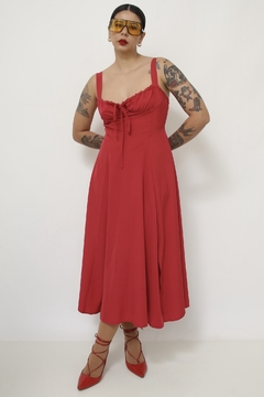 Vestido vermelho midi busto franzido - Capichó Brechó