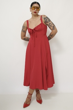 Imagem do Vestido vermelho midi busto franzido