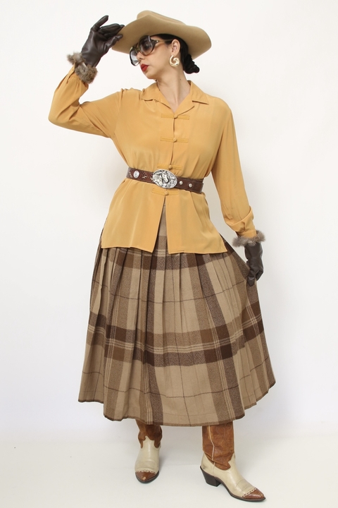 Camisa mostarda 100% seda western