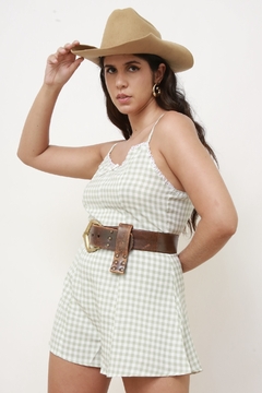 Macaquinho xadrez verde viscose - comprar online
