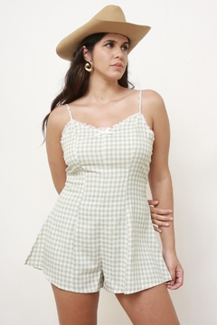 Macaquinho xadrez verde viscose - comprar online