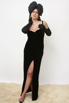 Imagem do Vestido veludo preto longo fenda