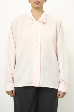 Imagem do Camisa rosa poliester renda