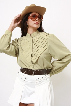 Camisa verde textura mng bufante - comprar online