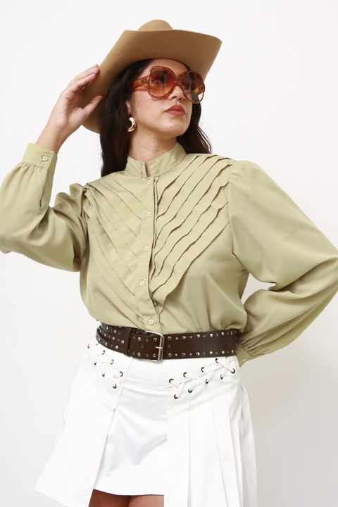 Camisa verde textura mng bufante - comprar online