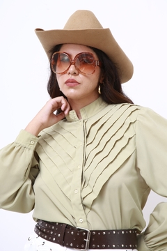Camisa verde textura mng bufante - comprar online
