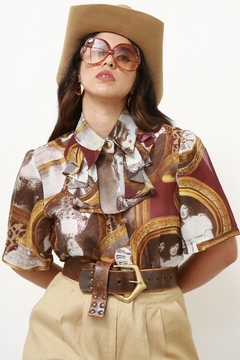 Camisa vintage rostos decada babado - loja online