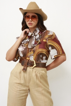 Camisa vintage rostos decada babado - loja online