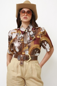 Camisa vintage rostos decada babado - Capichó Brechó