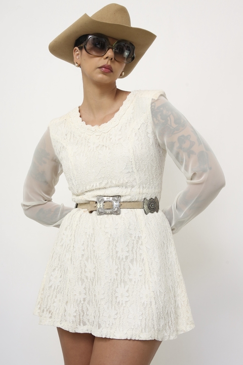 Cinto 100% couro bege western fivela - comprar online