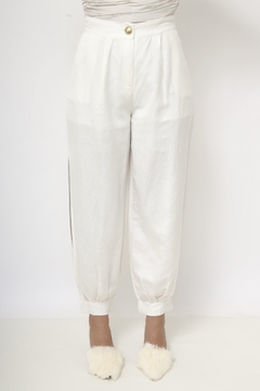 Calça bag creme cintura alta abertura perna - Capichó Brechó