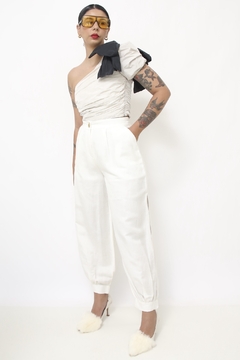 Calça bag creme cintura alta abertura perna - comprar online