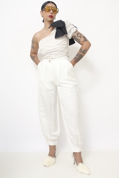 Calça bag creme cintura alta abertura perna - loja online