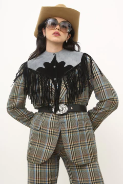 Imagem do Pala franja preto recorte azul couro legitimo