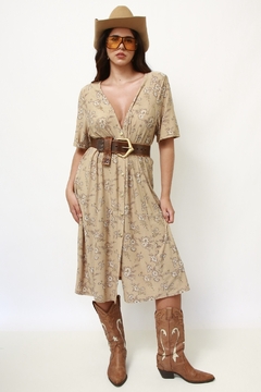 Vestido malha bege flores - Capichó Brechó