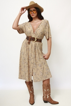 Vestido malha bege flores - comprar online