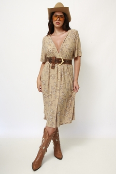 Vestido malha bege flores