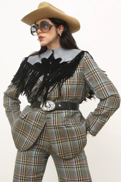 Pala franja preto recorte azul couro legitimo - Capichó Brechó