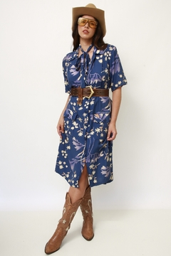 Vestido azul viscose flores com faixa na internet