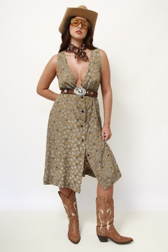 Vestido estamapdo bege midi - comprar online